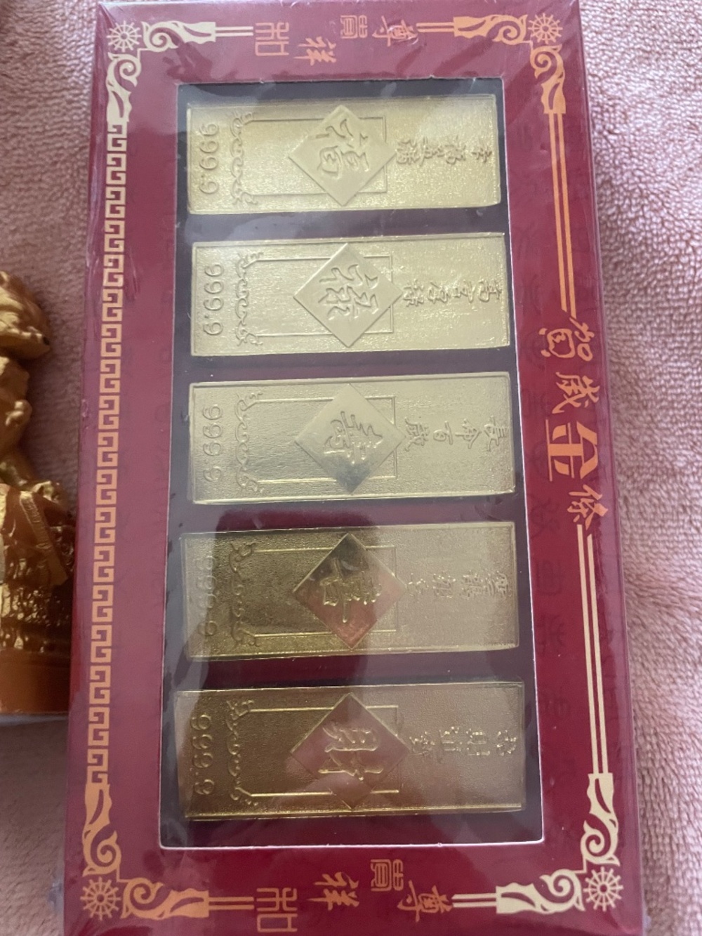 Lucky Feng Shui gold color bar, fair of Guardian Lions, lucky Piggy bank. New - Picture 2 of 4